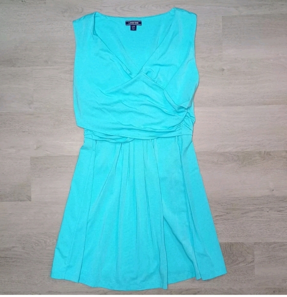 Lands End Blue Pima Cotton Sleeveless Faux Wrap Dress casual Knee Size L Petite - Picture 1 of 5